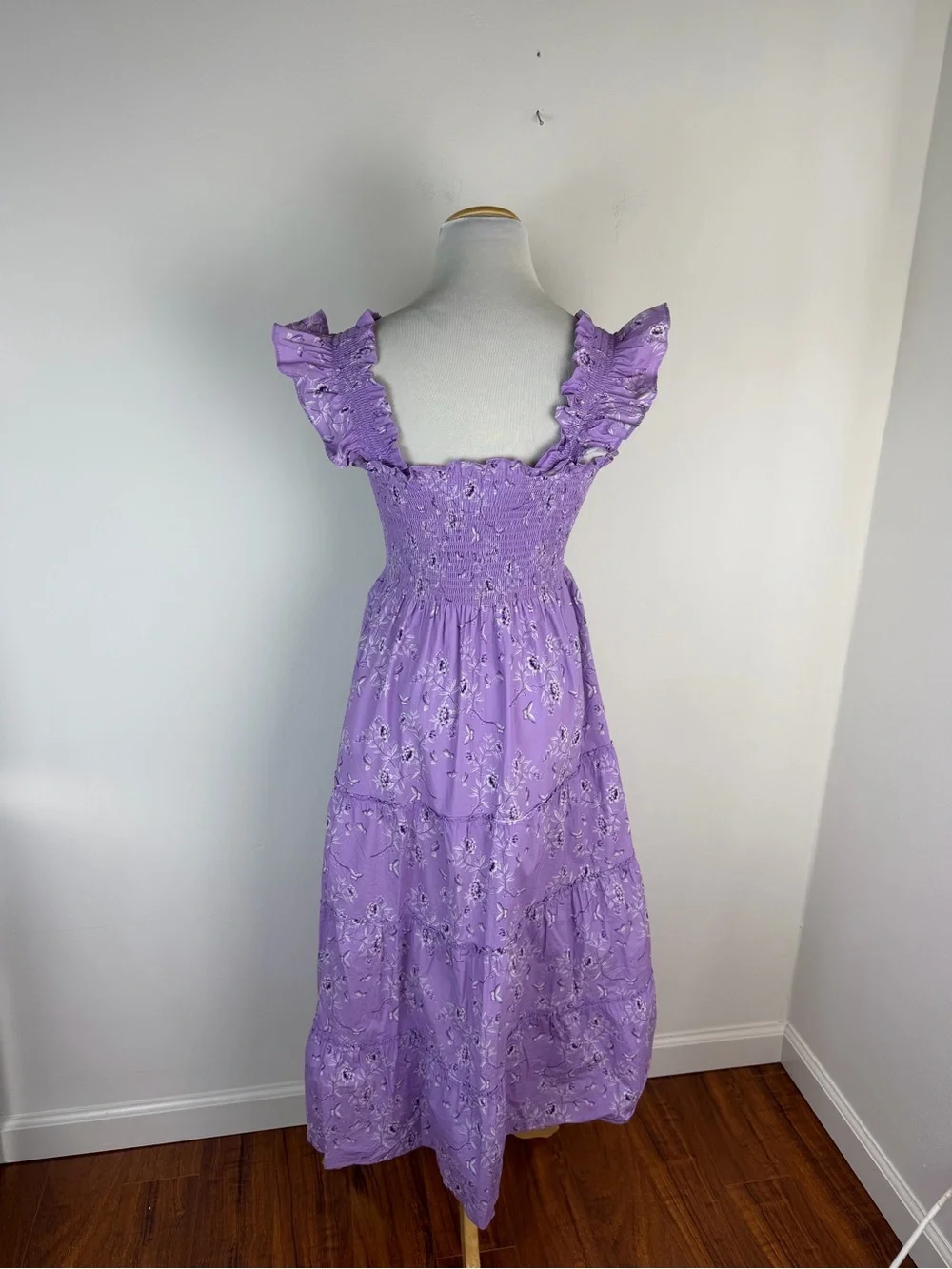 Hill House x Bridgerton Ellie Nap Dress Purple Floral Midi Cotton Size XS